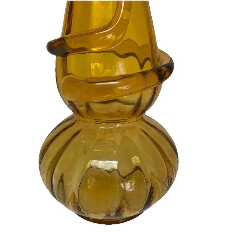 MCM Gold Kanawha Swung Glass Slag Vase Amber 13” Tall